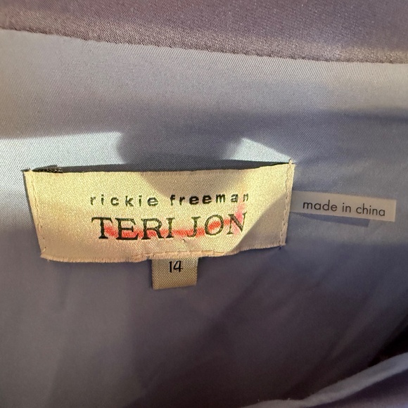 Teri Jon Gown Women 14 Blue Purple Stretch Satin Off Shoulder Glam Chic - Picture 15 of 16